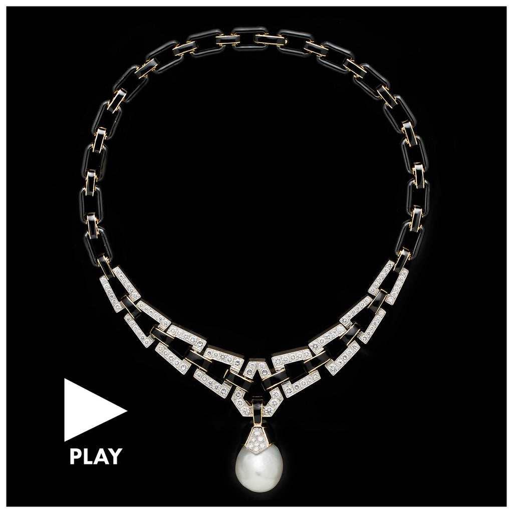 David Webb Pearl Diamond, Gold & Enamel Necklace with Detachable Pearl Pendant