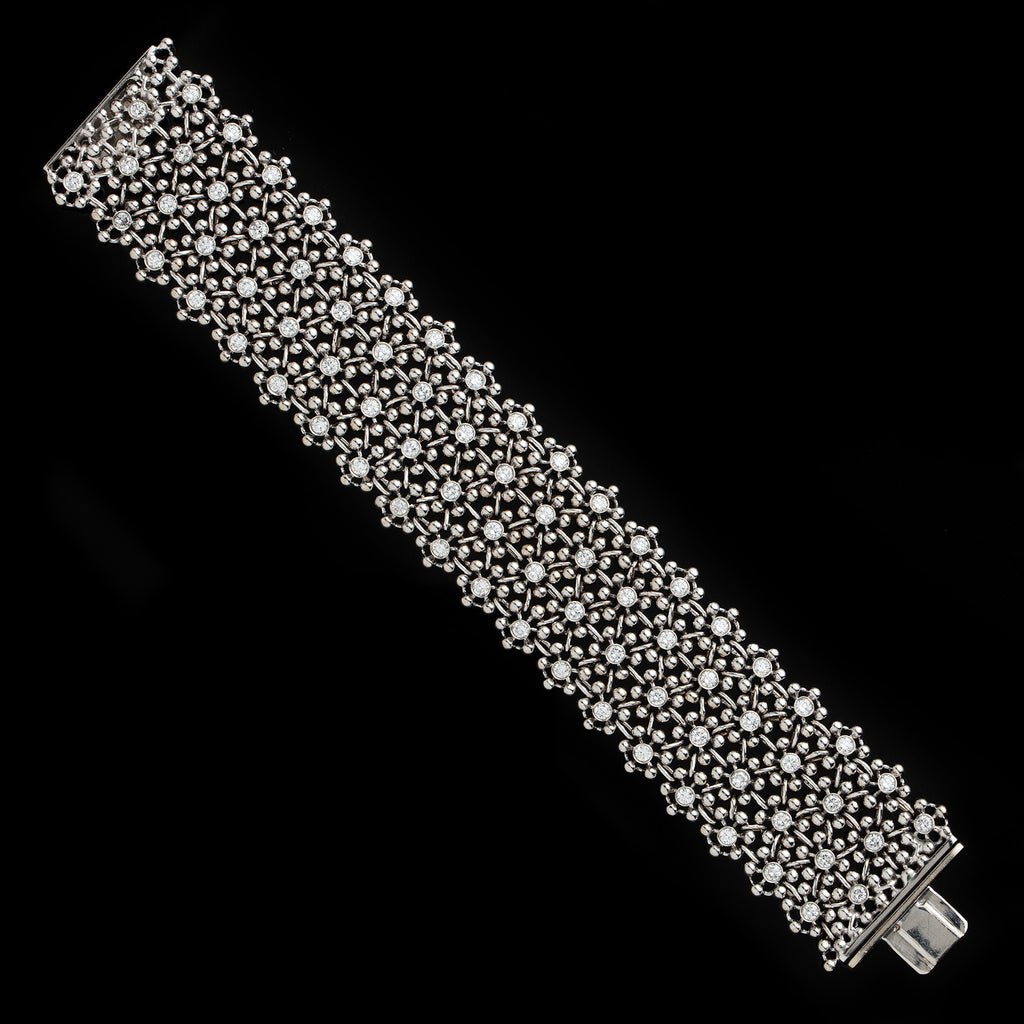 Damiani Diamond White Gold Wide Mesh Floral Bracelet