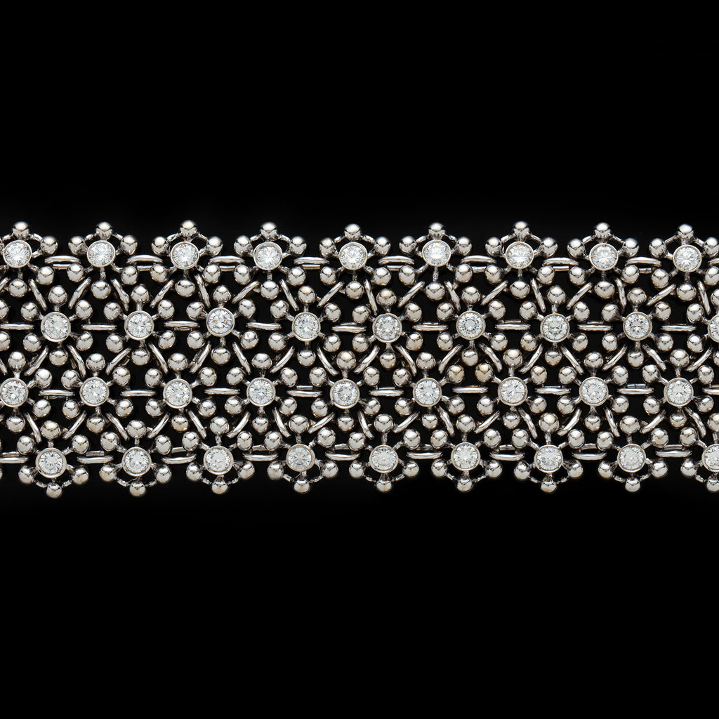 Damiani Diamond White Gold Wide Mesh Floral Bracelet