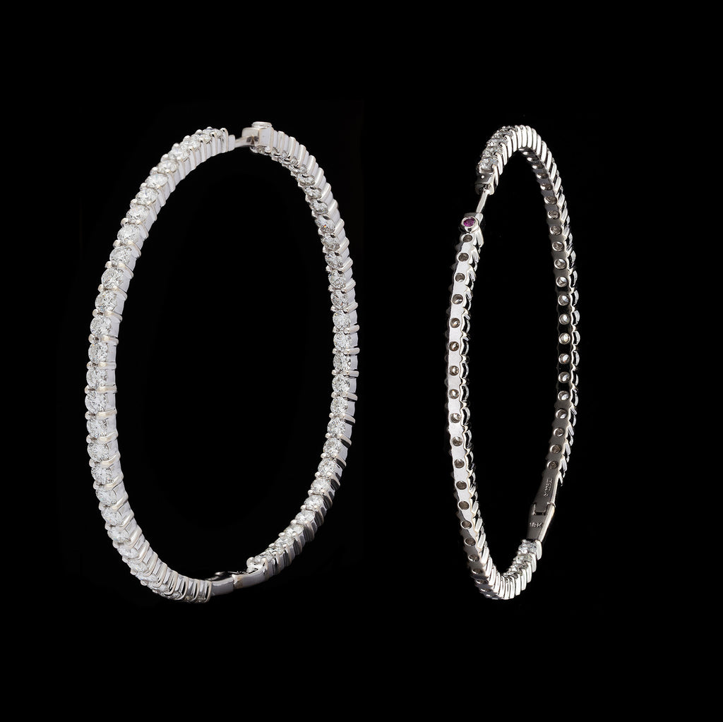 Large 18k White Gold 7.28 ct. tw. Diamond Hoop Earrings