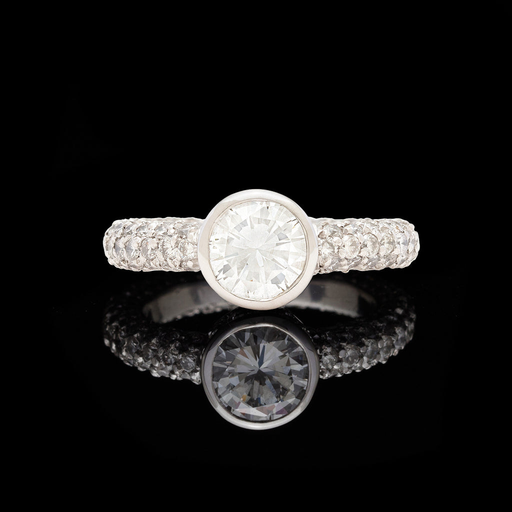 GIA 1.04-ct Round Brilliant-Cut Diamond Pavé Platinum Engagement Ring