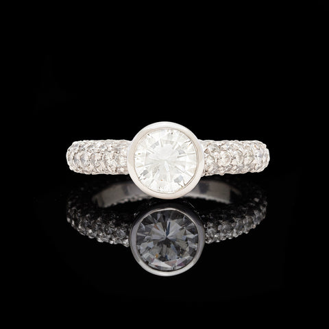 GIA 1.04-ct Round Brilliant-Cut Diamond Pavé Platinum Engagement Ring
