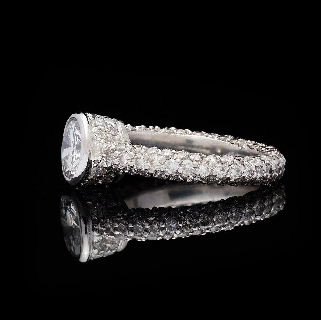 GIA 1.04-ct Round Brilliant-Cut Diamond Pavé Platinum Engagement Ring