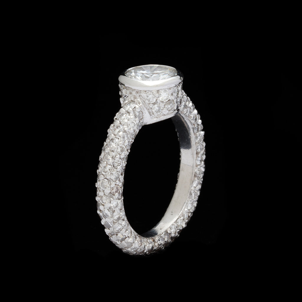 GIA 1.04-ct Round Brilliant-Cut Diamond Pavé Platinum Engagement Ring