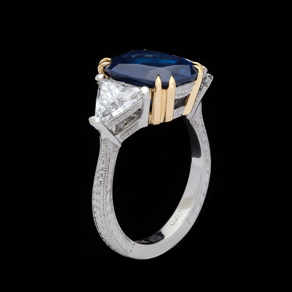 GIA 6.02-ct. Natural No Heat Blue Sapphire and Diamond Ring