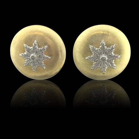 Buccellati Bicolor Gold and Diamond Oversize Button Earrings