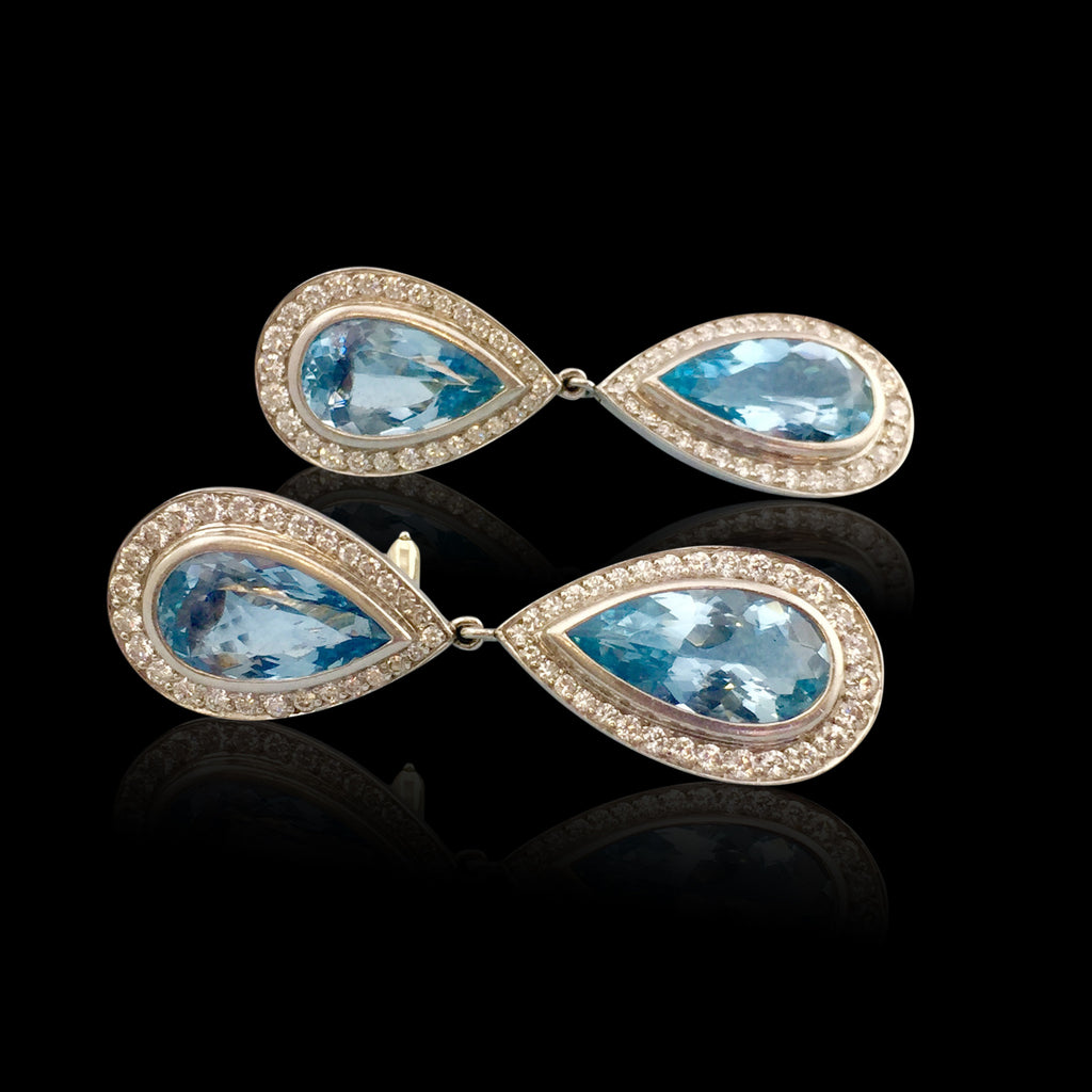 Paloma Picasso for Tiffany Aquamarine and Diamond Teardrop Earrings