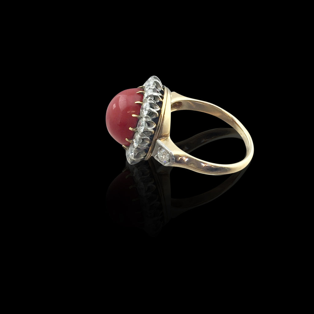 Edwardian Coral and Diamond Ring