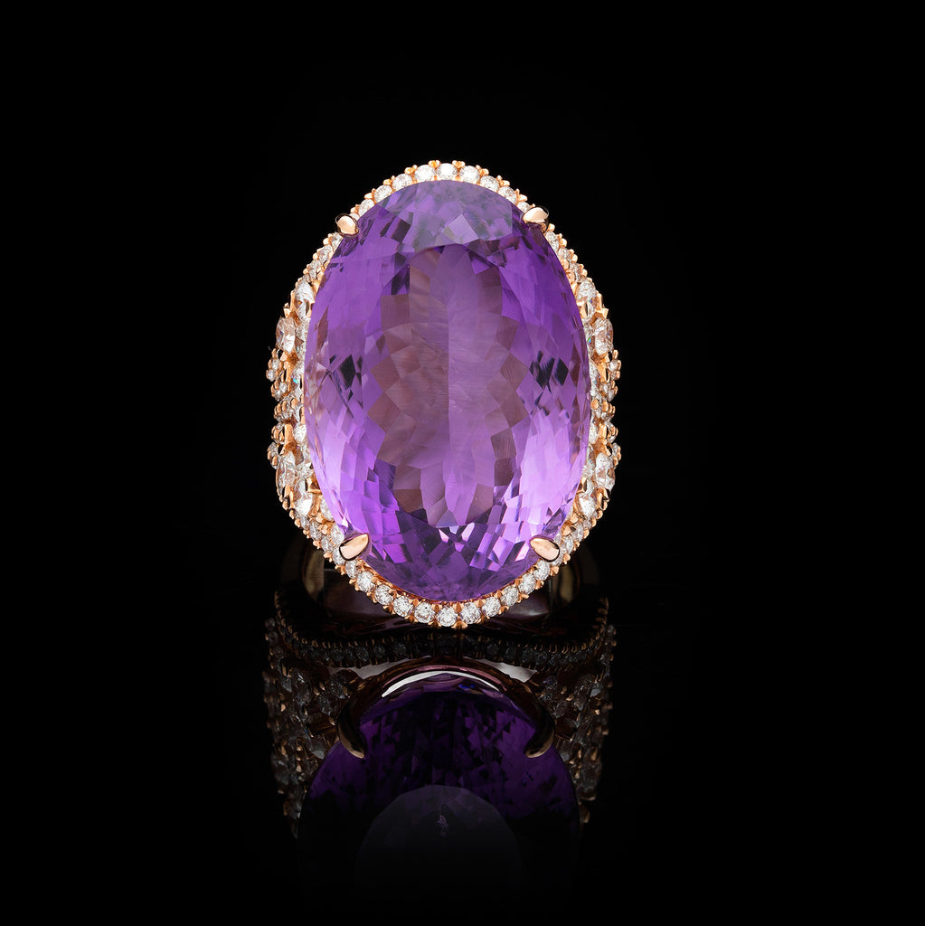 Amethyst, Diamond and 18k Rose Gold Ring