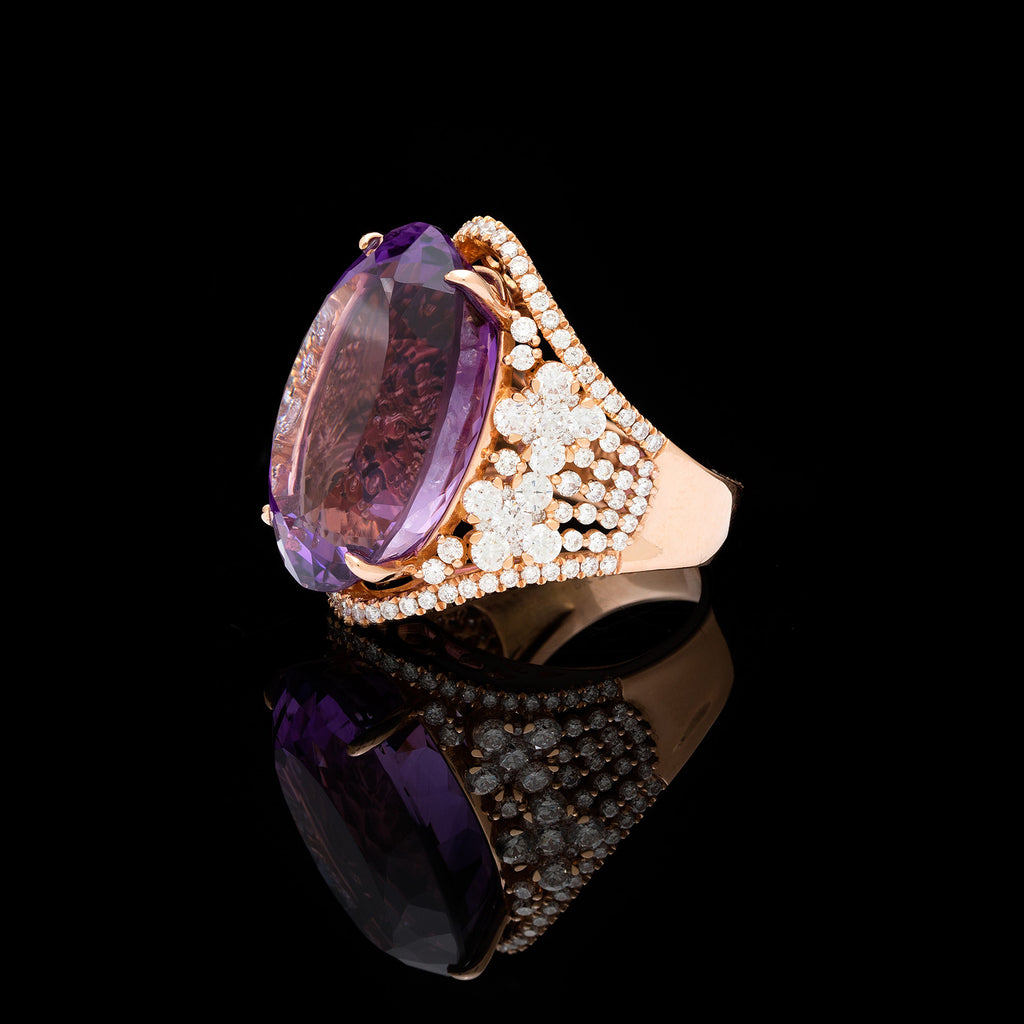 Amethyst, Diamond and 18k Rose Gold Ring