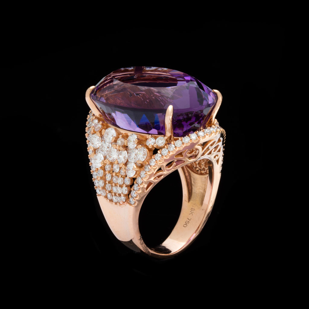 Amethyst, Diamond and 18k Rose Gold Ring