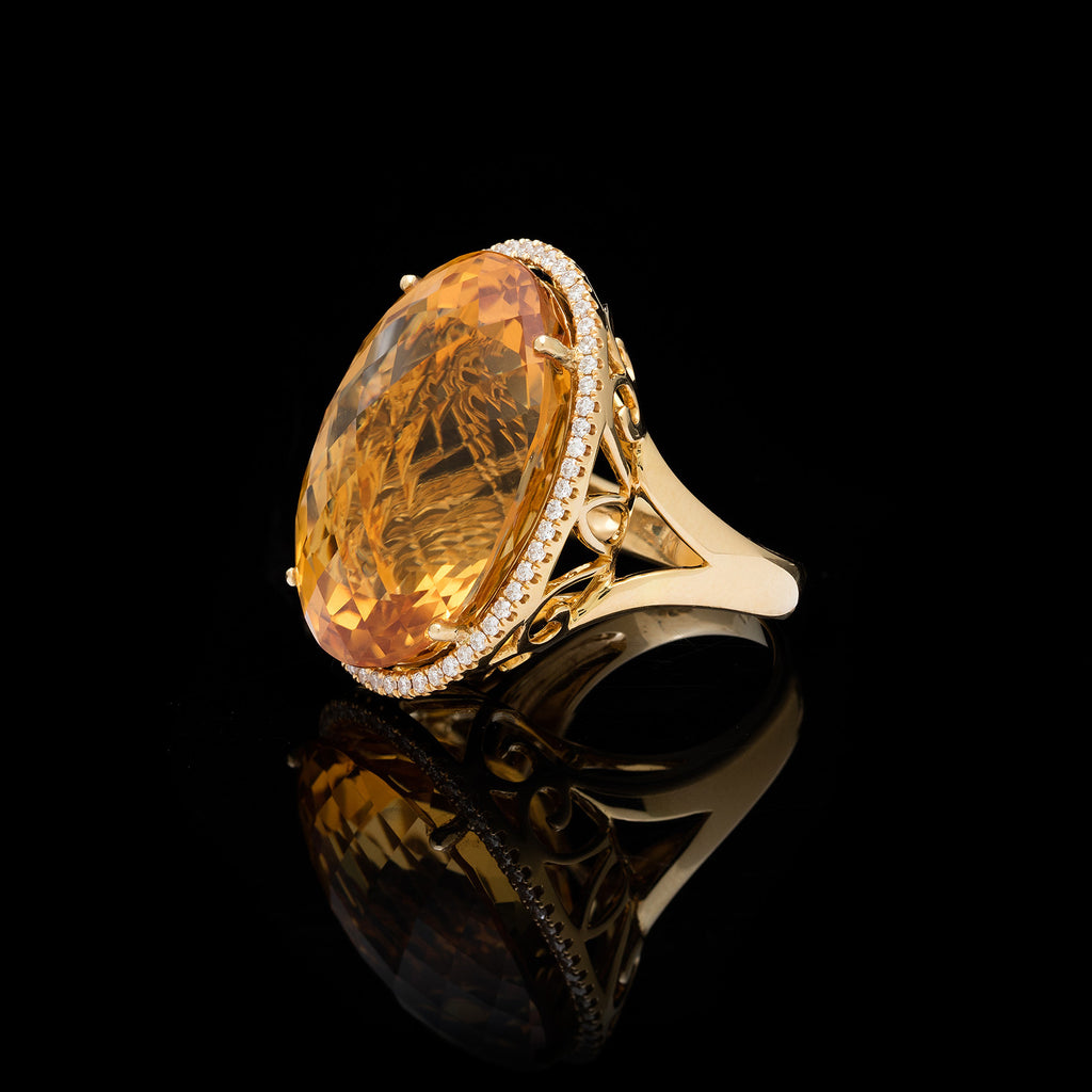 Citrine, Diamond and 18k Yellow Gold Ring
