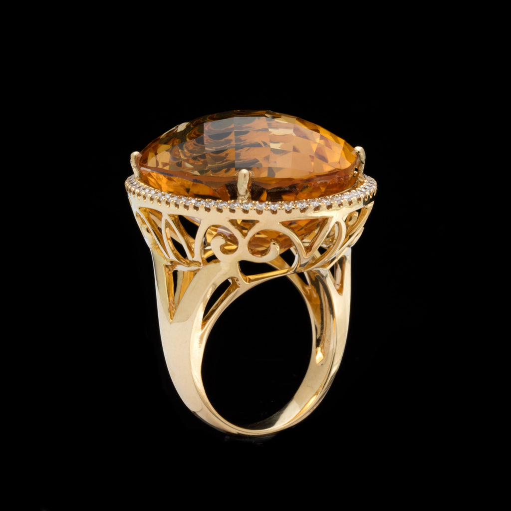 Citrine, Diamond and 18k Yellow Gold Ring