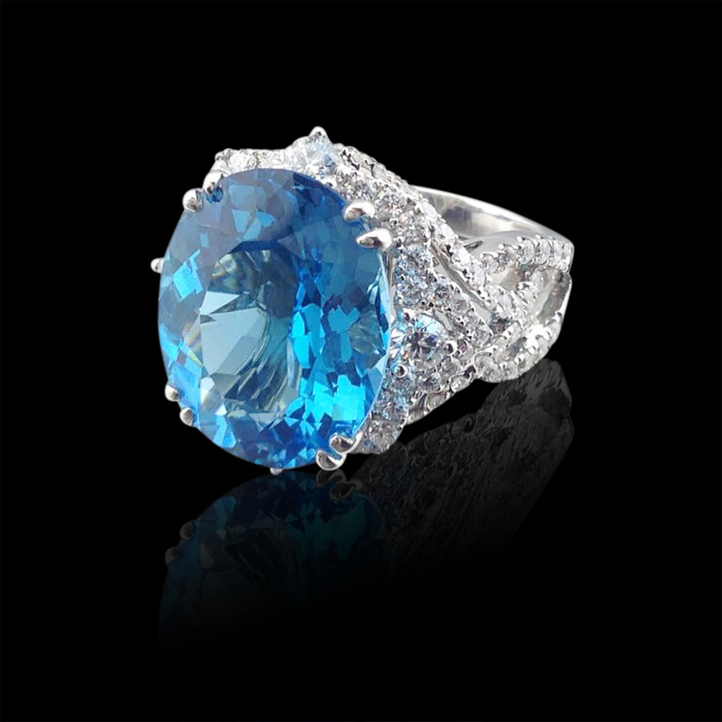 Blue Topaz & Diamond 18k White Gold Cocktail Ring