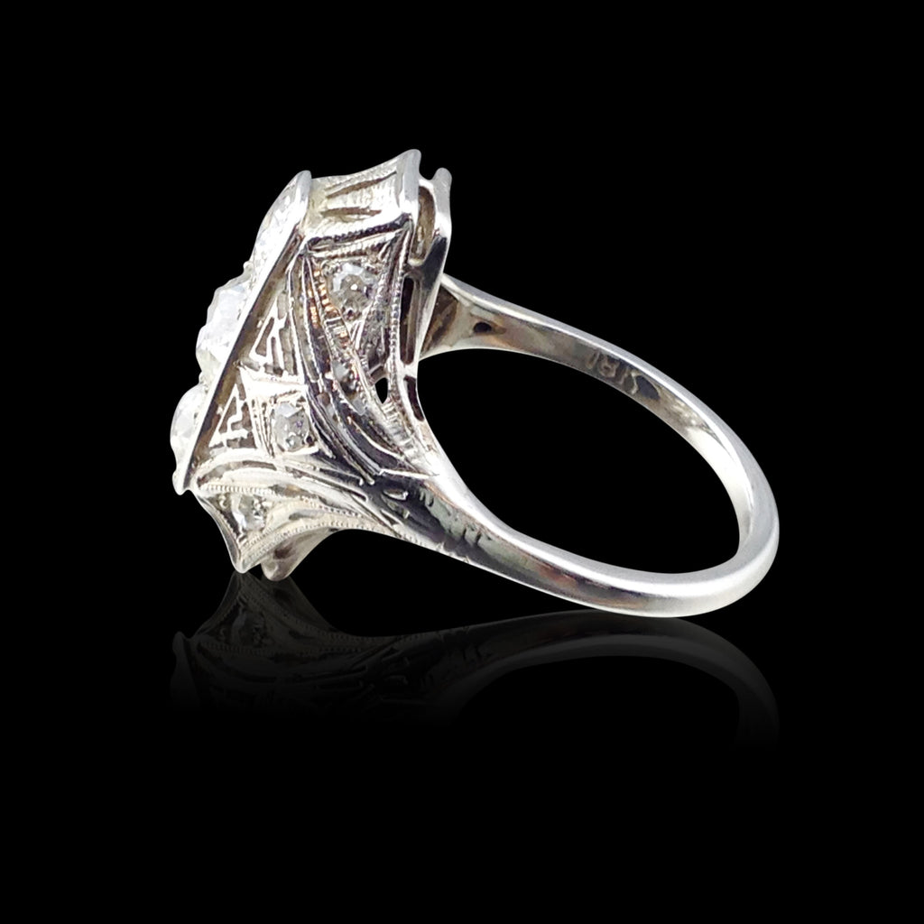 Antique Mixed Round-Cut Diamond 18k White Gold Ring