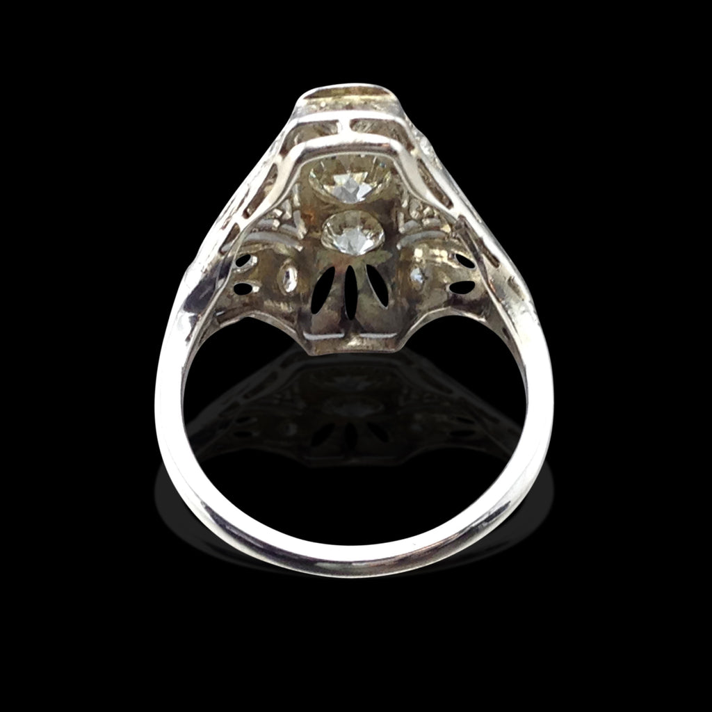 Antique Mixed Round-Cut Diamond 18k White Gold Ring