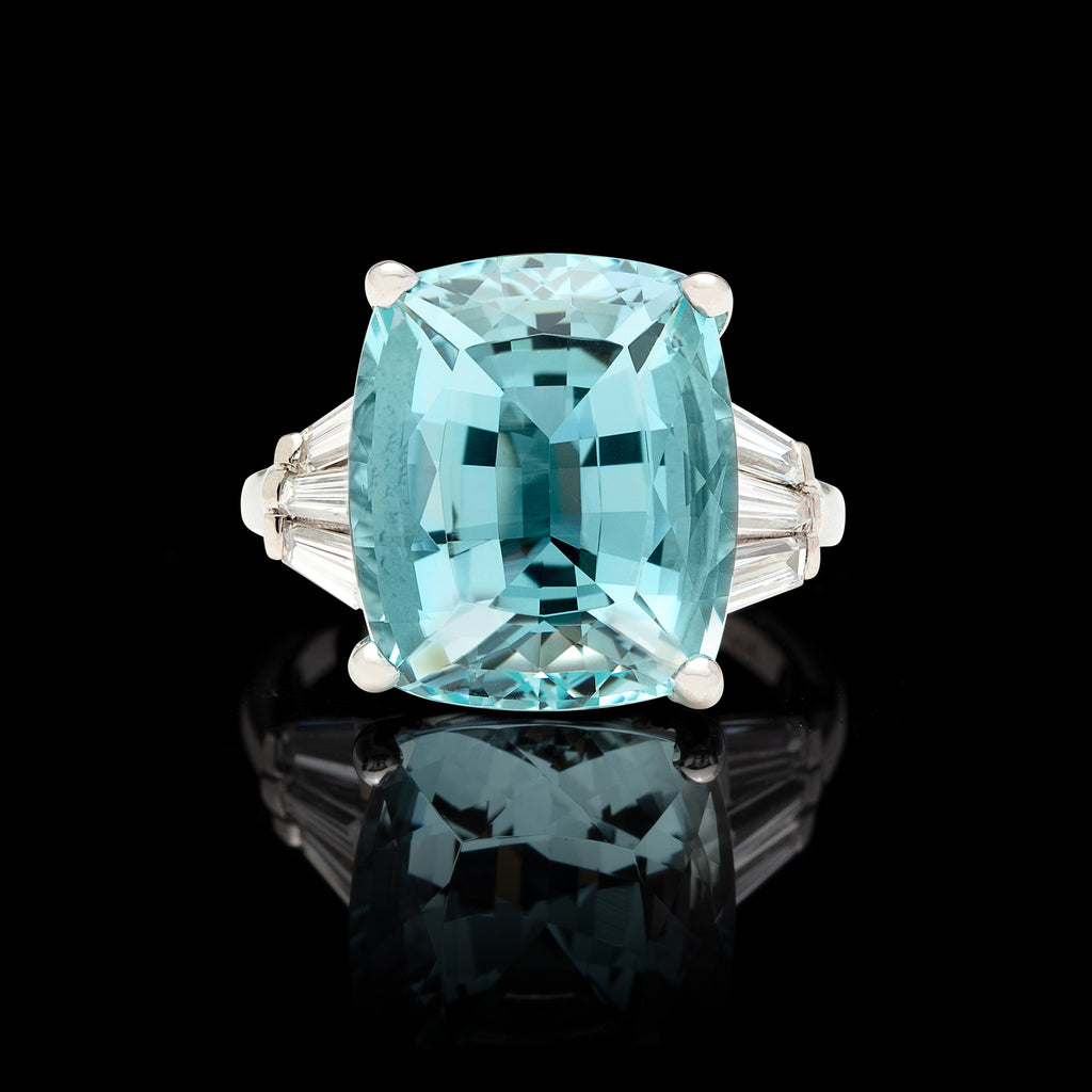 10.80-cts Cushion Aquamarine & Diamond Ring