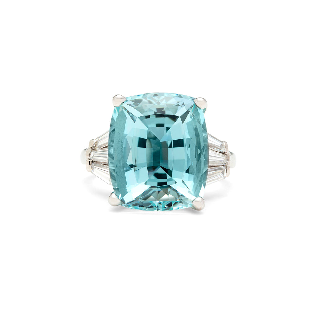 10.80-cts Cushion Aquamarine & Diamond Ring