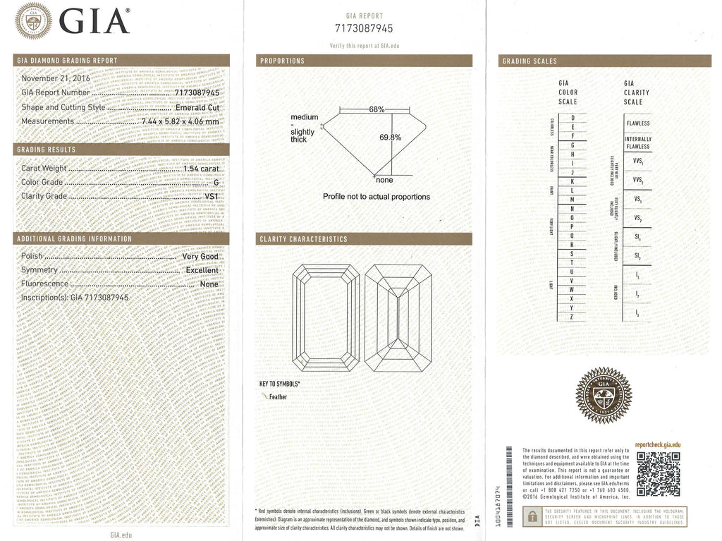 GIA 1.54-ct. G/VS1 Emerald-Cut Diamond Engagement Ring