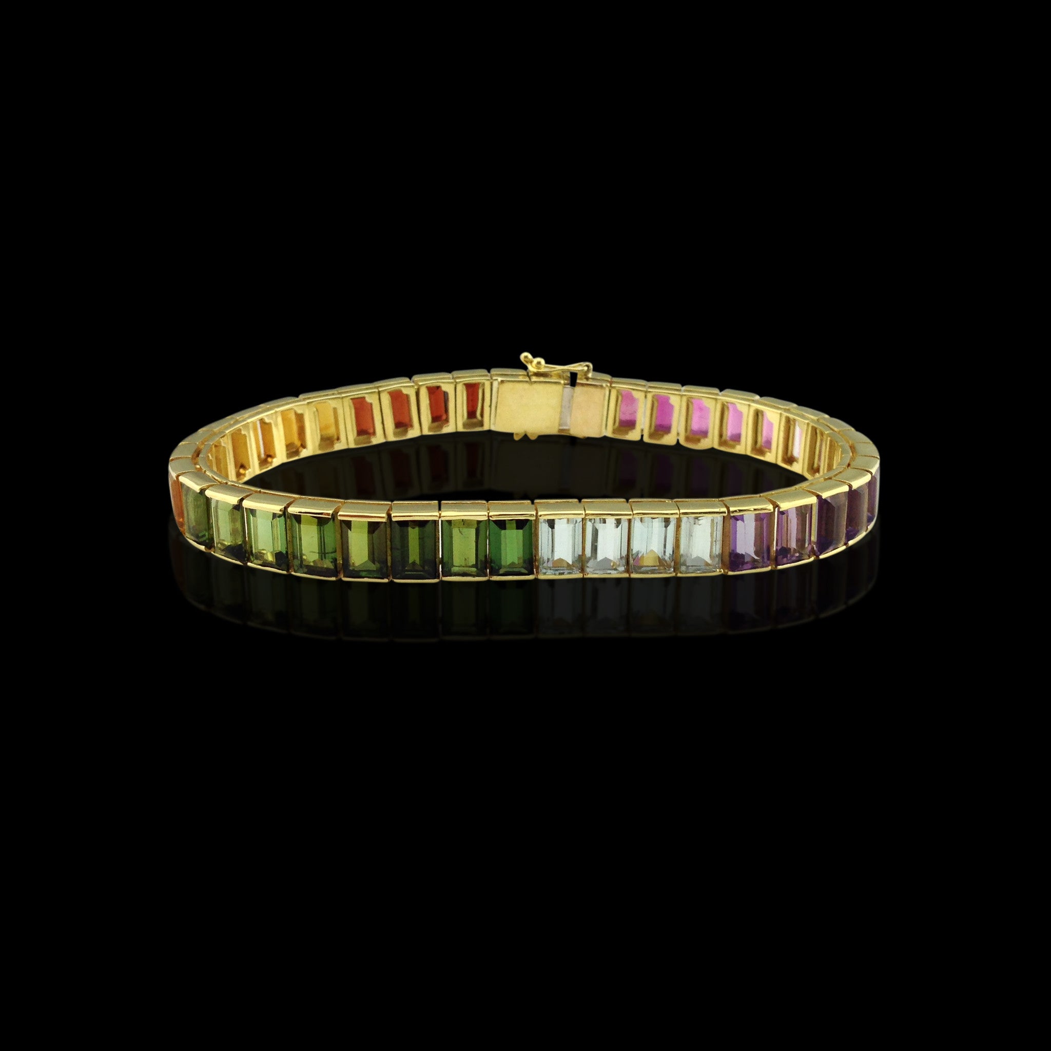 Multi Semi-Precious and 18k Yellow Gold Rainbow Tennis Line