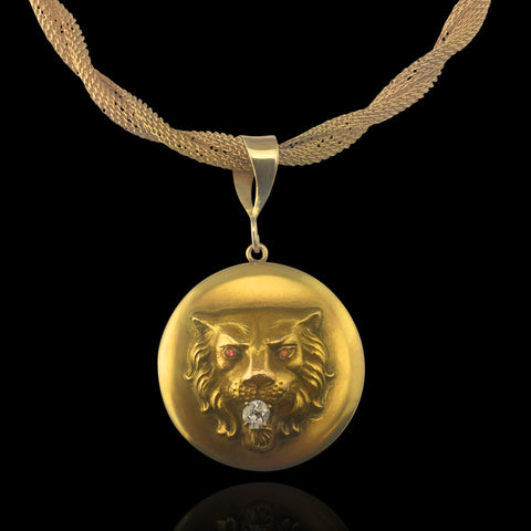 Estate Diamond and Gold Locket Pendant Necklace