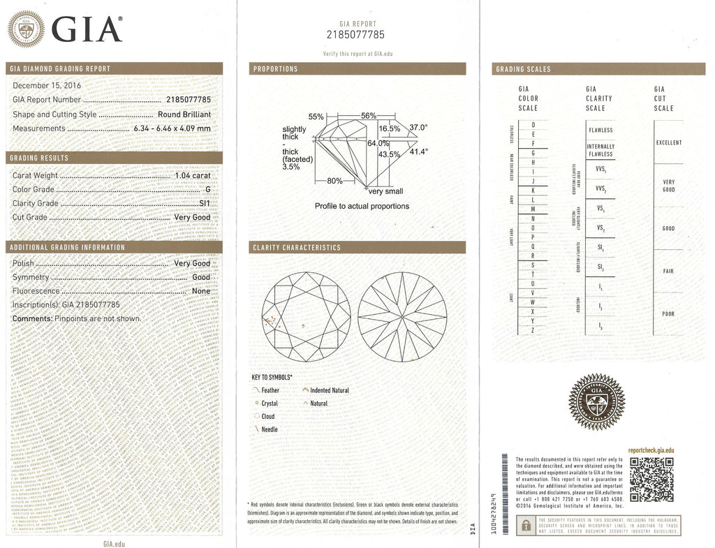 Tiffany & Co. GIA 1.04-ct. G/SI1 Round Brilliant-Cut Engagement Ring