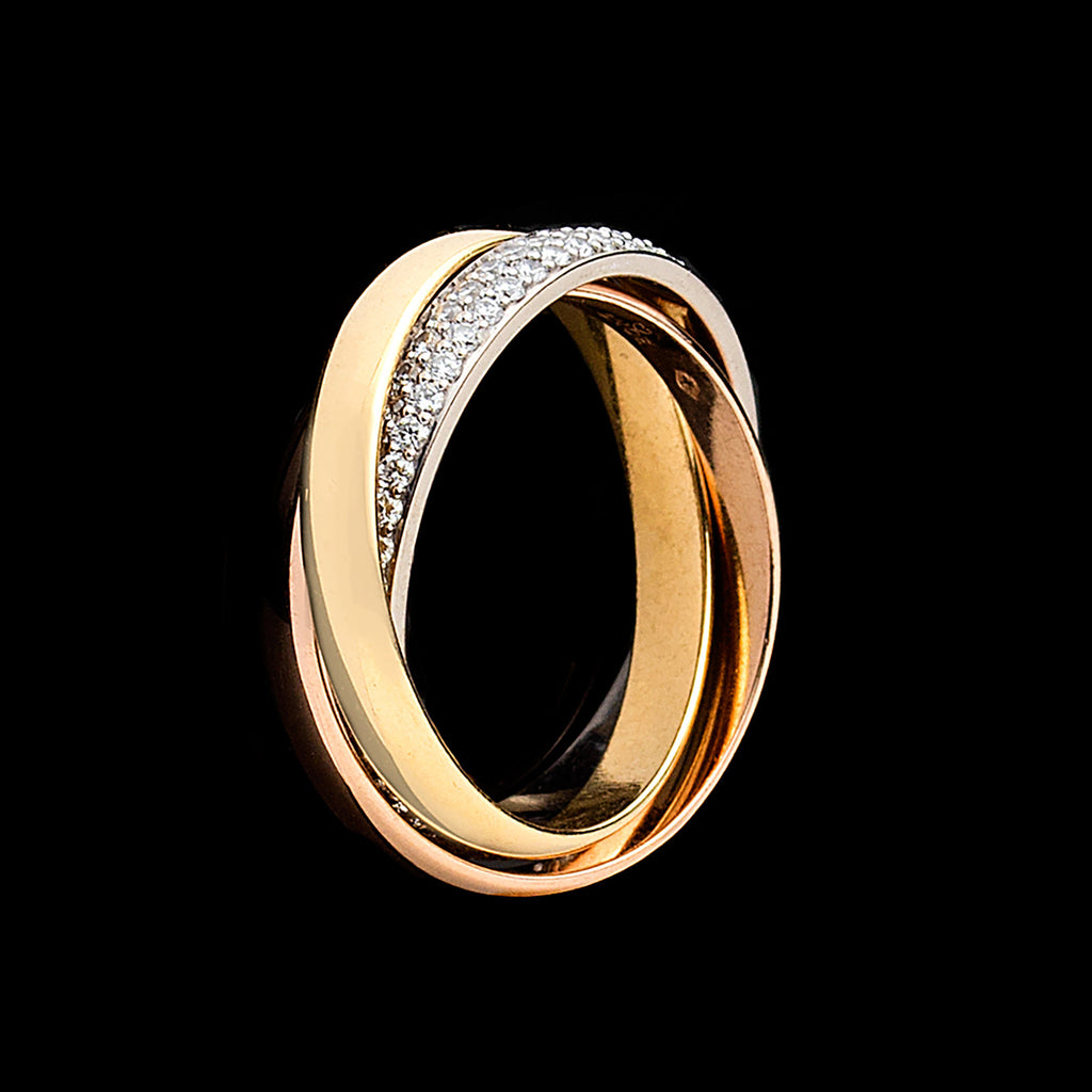 Cartier Diamond and 18k Tri-Color Gold Trinity Band