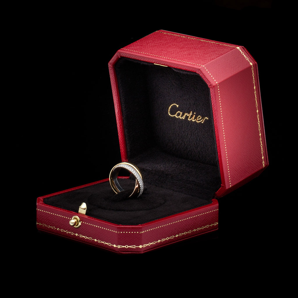 Cartier Diamond and 18k Tri-Color Gold Trinity Band