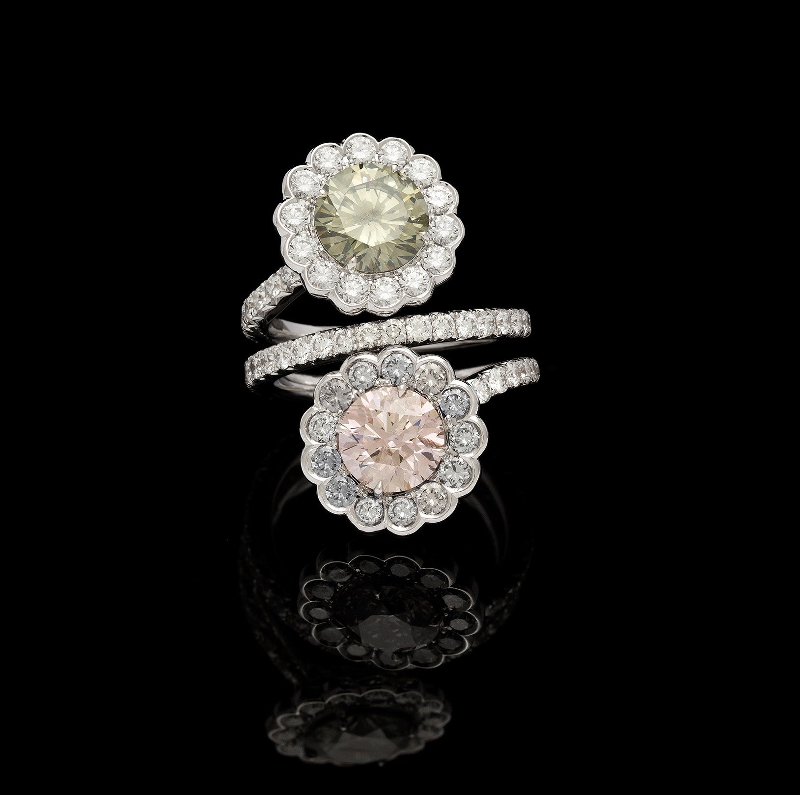 最終決算 Pink Color Fancy GIA Green 18k Ring Bypass Flower Diamond アクセサリー