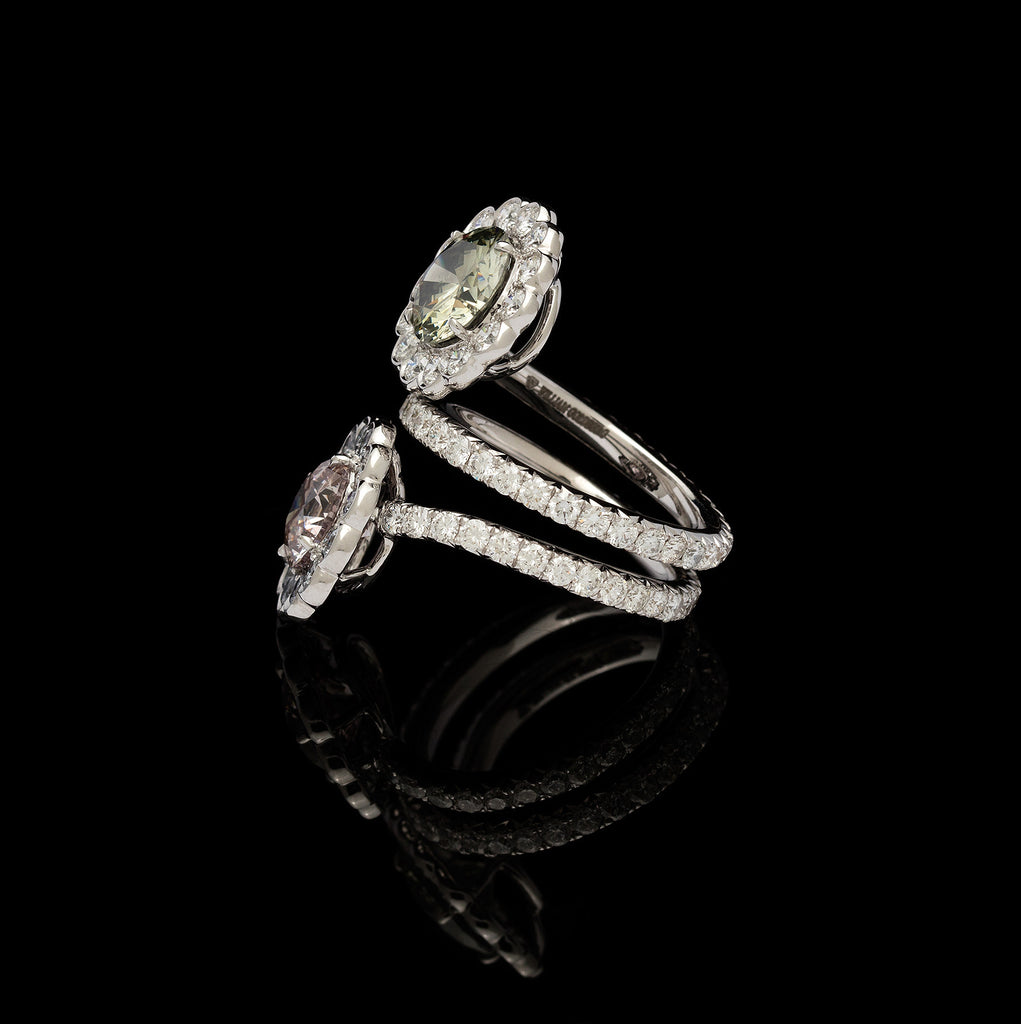 GIA Fancy Color Diamond Flower Bypass Ring