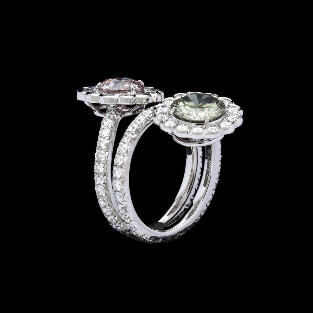 GIA Fancy Color Diamond Flower Bypass Ring