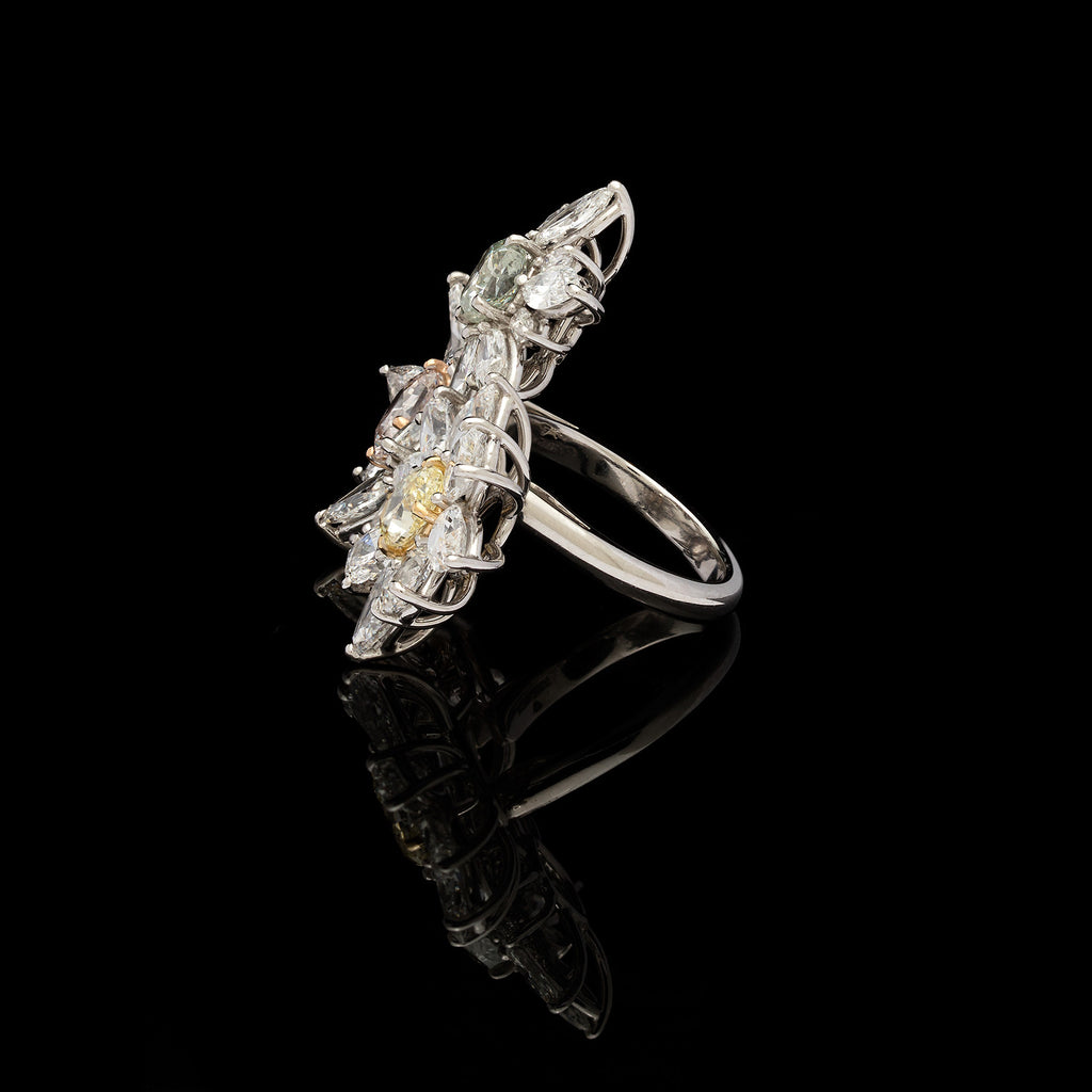 Exceptional GIA Fancy Color Diamond Flower Ring