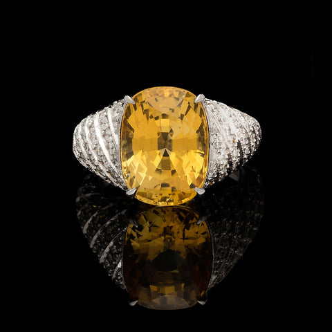 Yellow Sapphire, Diamond and Platinum Ring