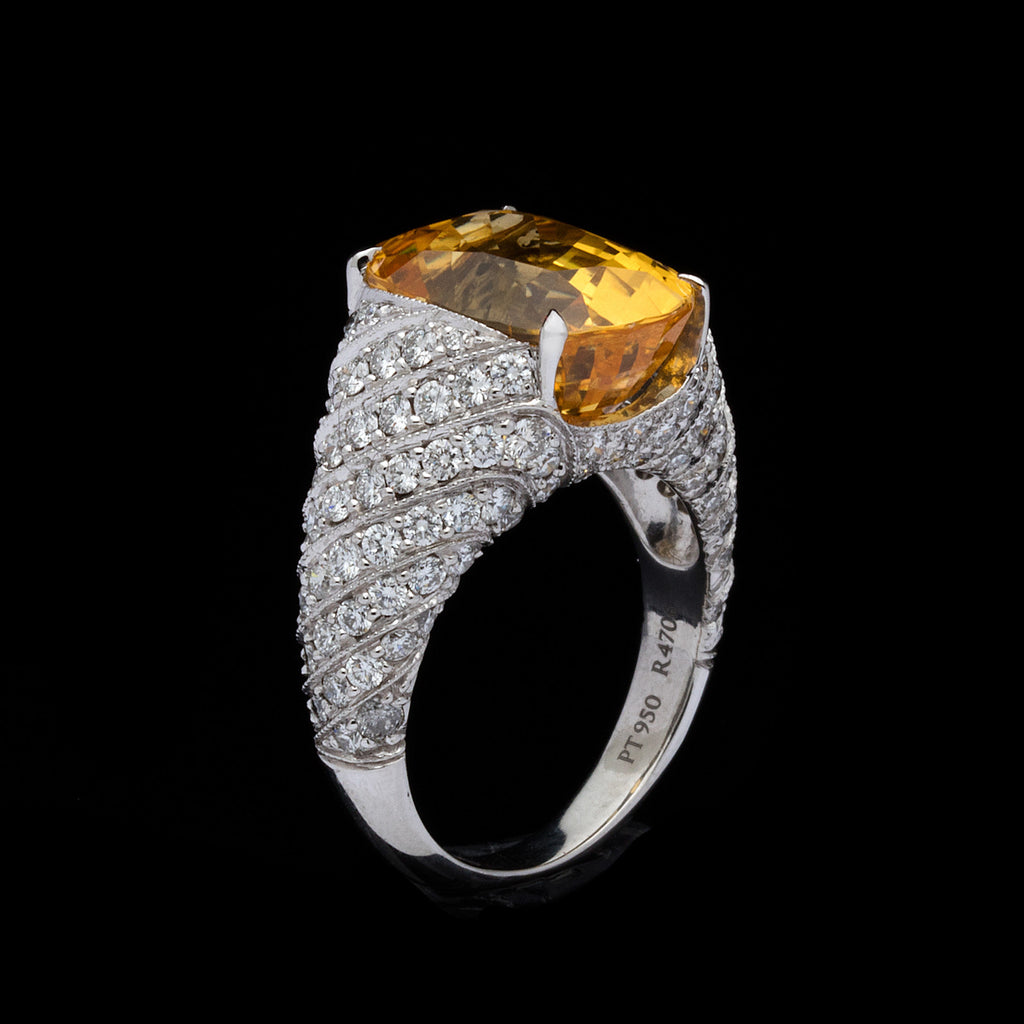 Yellow Sapphire, Diamond and Platinum Ring