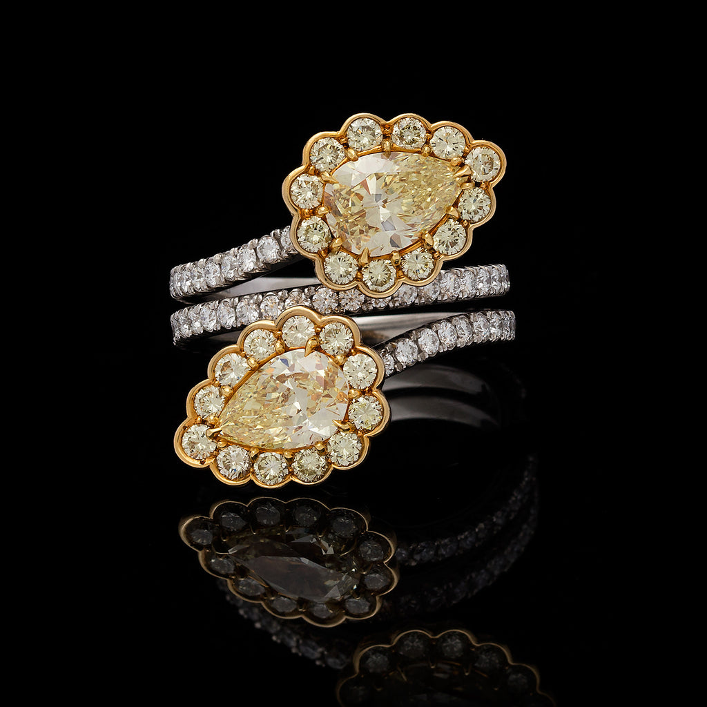 GIA Fancy Light Yellow Diamond Flower Bypass Ring