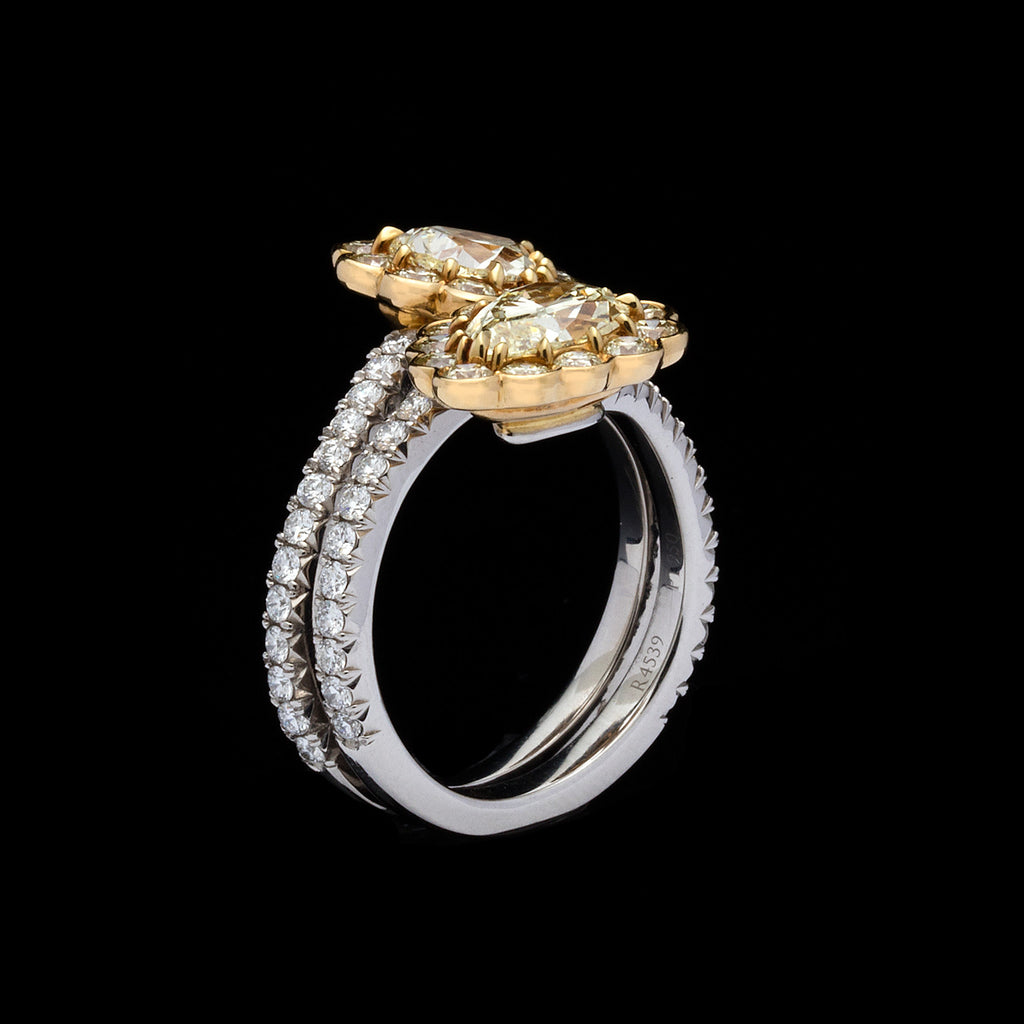 GIA Fancy Light Yellow Diamond Flower Bypass Ring