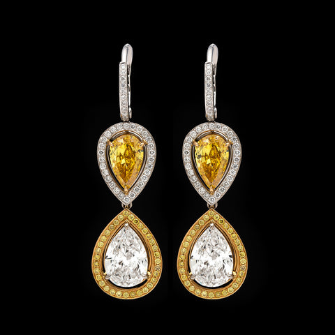 GIA Fancy Vivid Yellow and D/F Internally Flawless Earrings