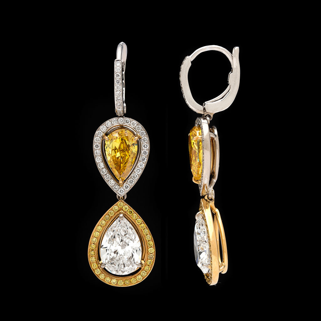 GIA Fancy Vivid Yellow and D/F Internally Flawless Earrings