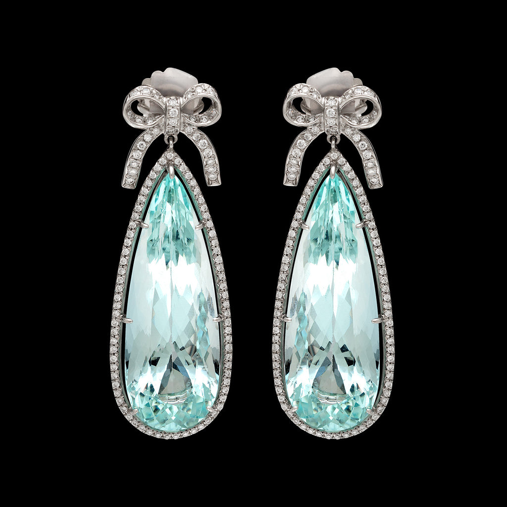 Aquamarine and Diamond Platinum Pendant Earrings