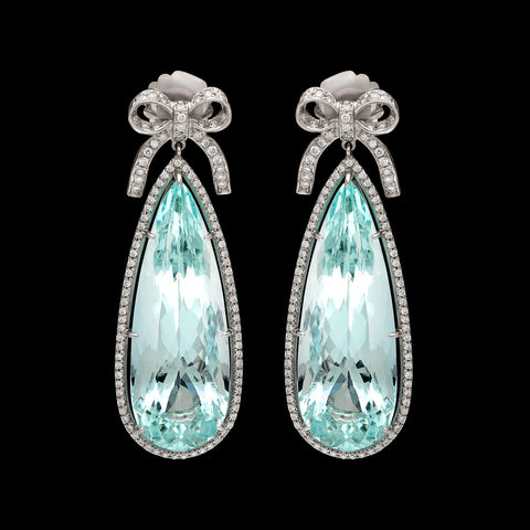 Aquamarine and Diamond Platinum Pendant Earrings