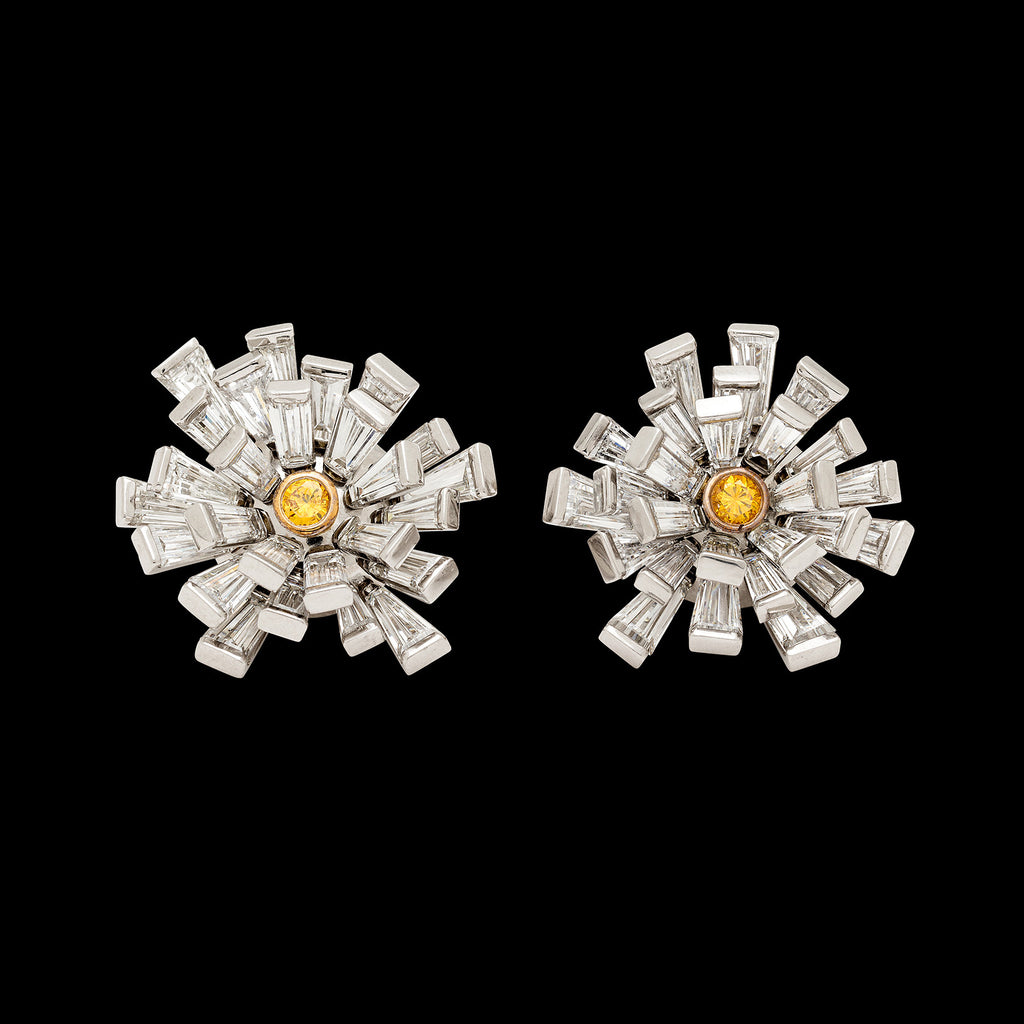 Fine Cluster Earrings Featuring Vivid Yellow Diamonds