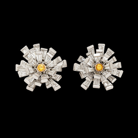 Fine Cluster Earrings Featuring Vivid Yellow Diamonds