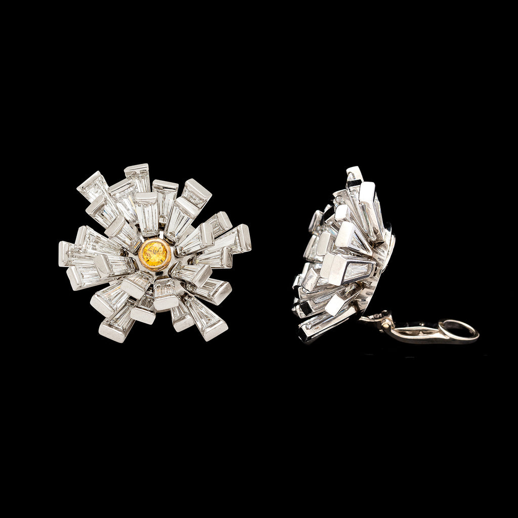 Fine Cluster Earrings Featuring Vivid Yellow Diamonds