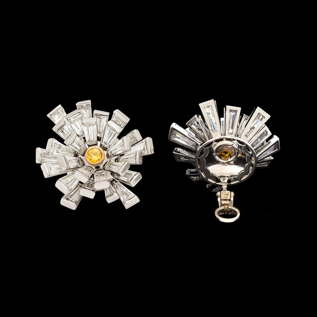 Fine Cluster Earrings Featuring Vivid Yellow Diamonds