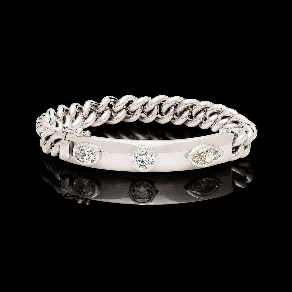 Fancy-Cut Diamond and 18k White Gold ID Bracelet