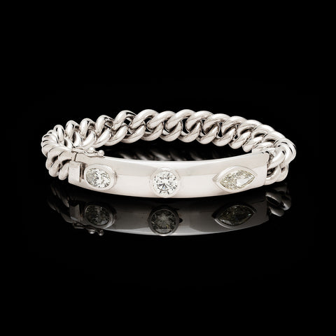 Fancy-Cut Diamond and 18k White Gold ID Bracelet