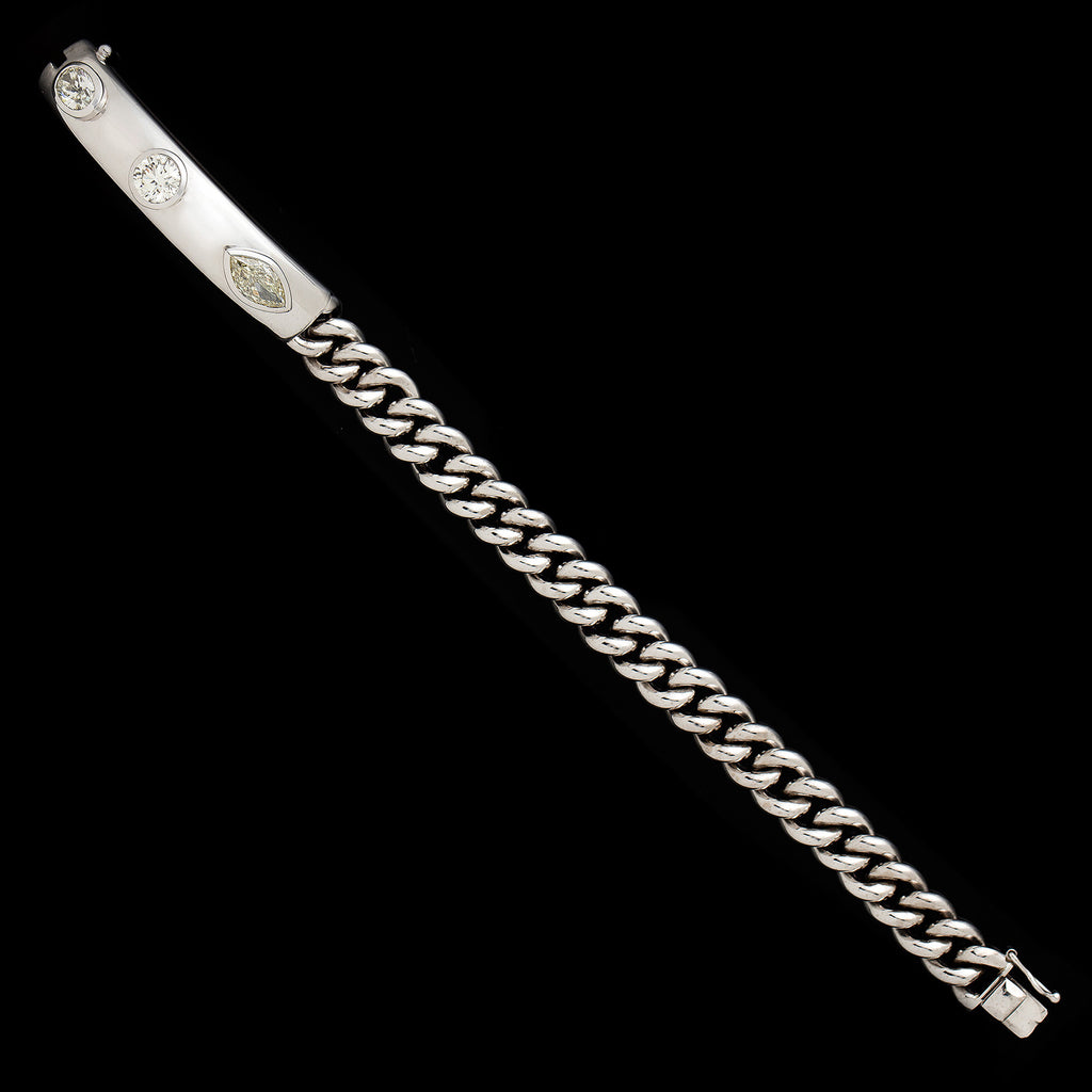 Fancy-Cut Diamond and 18k White Gold ID Bracelet