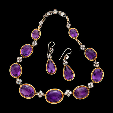 French Amethyst Necklace & Earring Set, circa 1893
