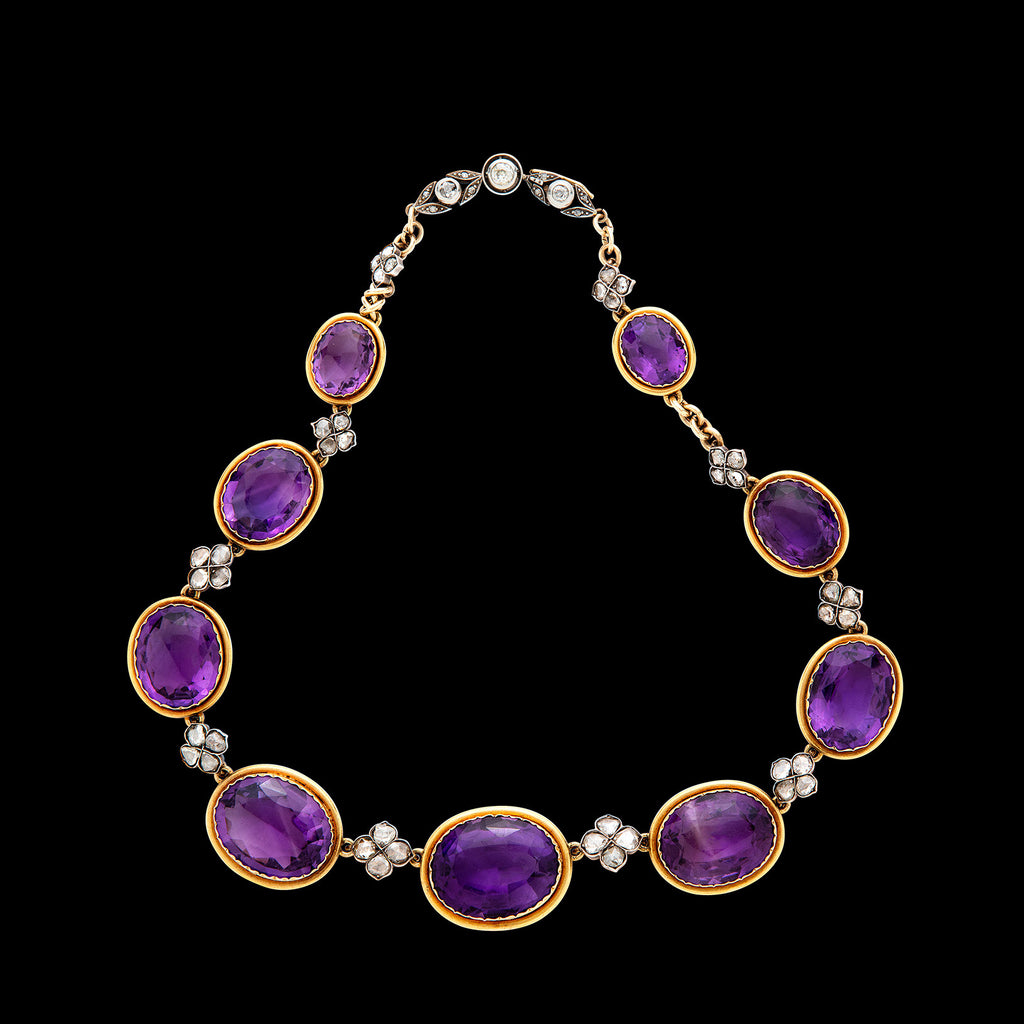 French Amethyst Necklace & Earring Set, circa 1893