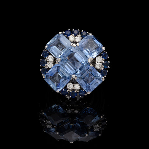 Oscar Heyman Sapphire Diamond Cocktail Ring, Circa 1950's